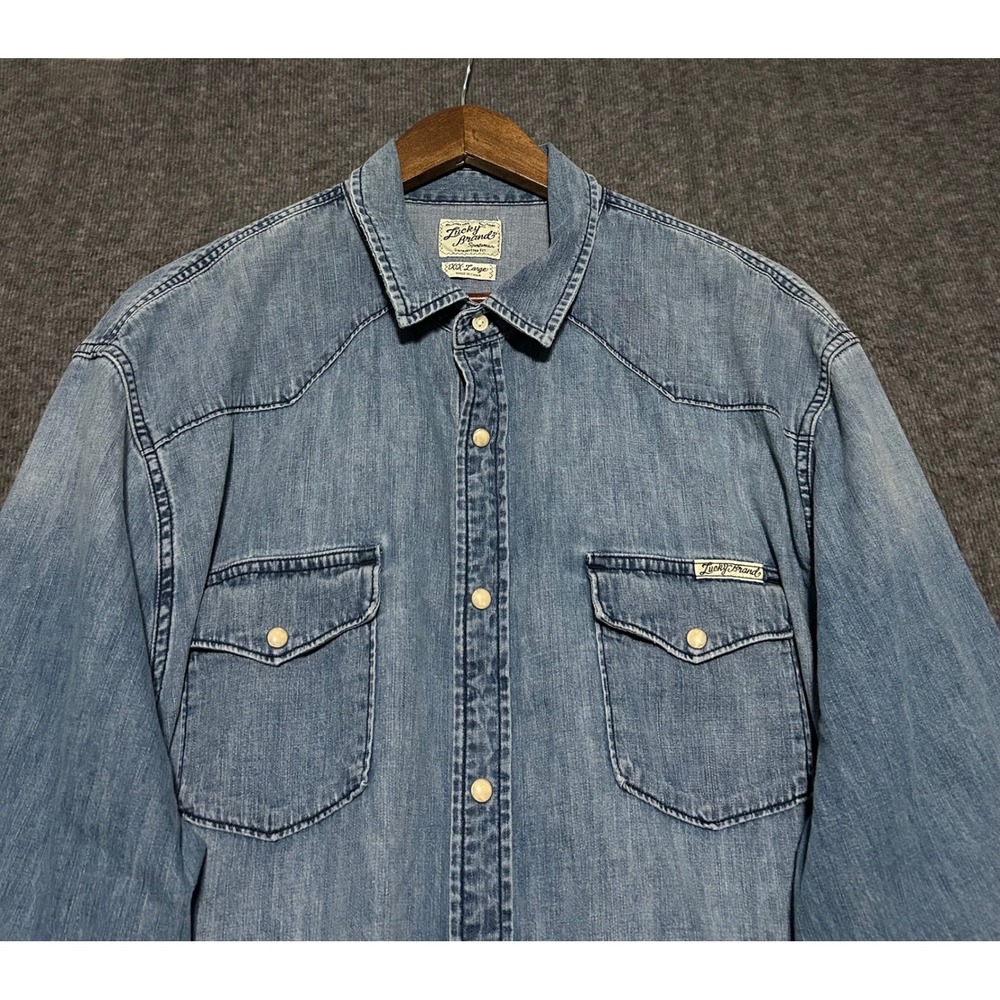 Lucky brand pearl snap denim shirt long sleeve size 2XL western cowboy rodeo